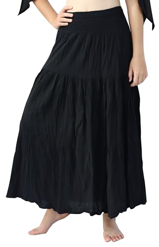 Light Gauze Cotton Gypsy Stepped Hippy Skirt with Smocked Waist