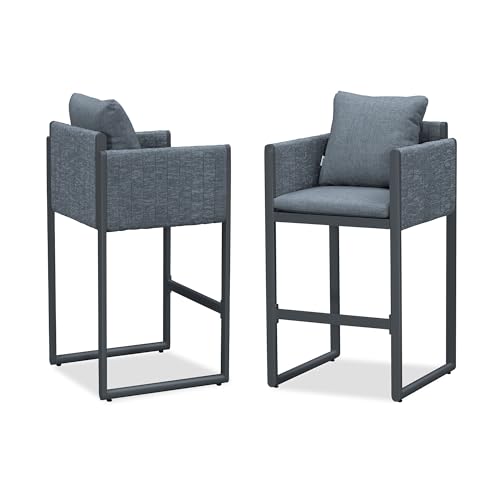 Image of PURPLE LEAF Outdoor Bar Height Stools Elliptical Leg Set of 2, Gray