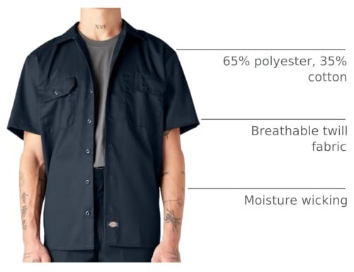 Image of Dickies Men's Short Sleeve Work Shirt - Durable Twill Button Down Shirts for Men, Lightweight Uniform for Daily Wear