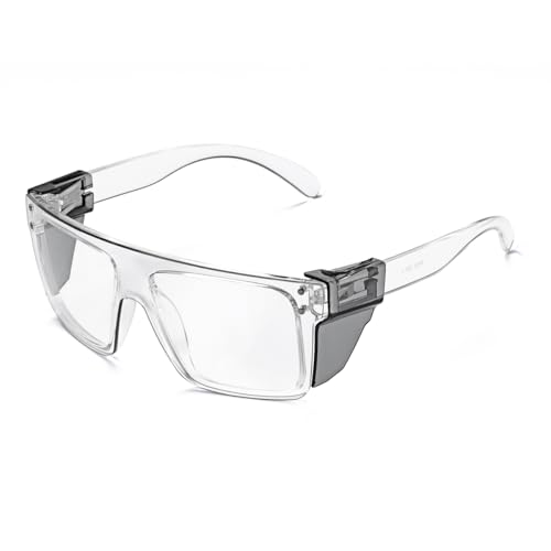 BINGKING UV400Transition Photochromic Safety Glases Light to Dark Grey Lenses ANSI Z87 Impact Approved Wraparound Style Frame (Clear)