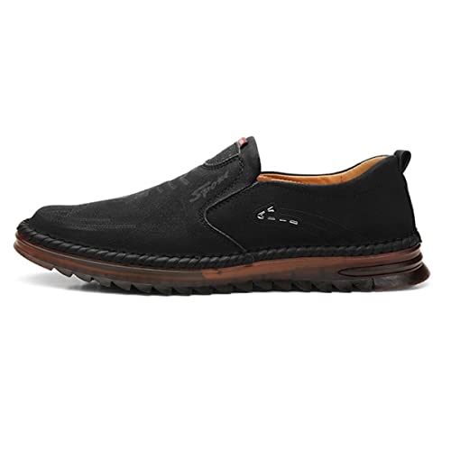 Hopomart Men's Casual Leather Fashion Slip-on Loafers Shoes Hand-Stitched Wear-Resistant Breathable Shoes Driving Shoes
