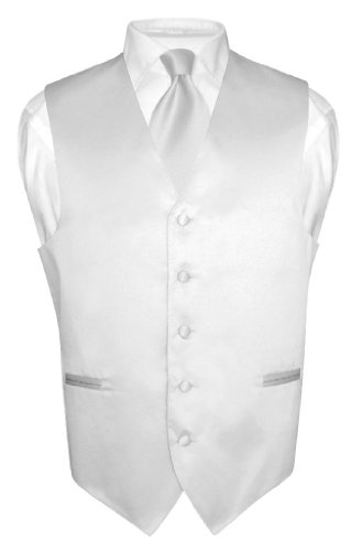 Men's Dress Vest & NeckTie Solid SILVER GRAY Neck Tie Set for Suit or Tuxedo