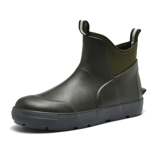 GemChve Gummistiefel Herren,Gartenschuhe herren Kurze,Chelsea Boots Damen,Arbeitsschuhe Gummistiefel Halbhoch,Deckstiefel Wasserdicht Rutschfest Geeignet Regentag Reisen Angeln Green46EU