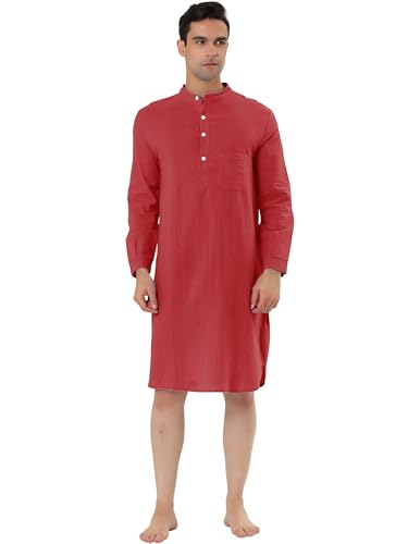 Lars Amadeus Men's Nightshirt Sleep Shirt Banded Collar Henley Shirt Pajamas Nightgown