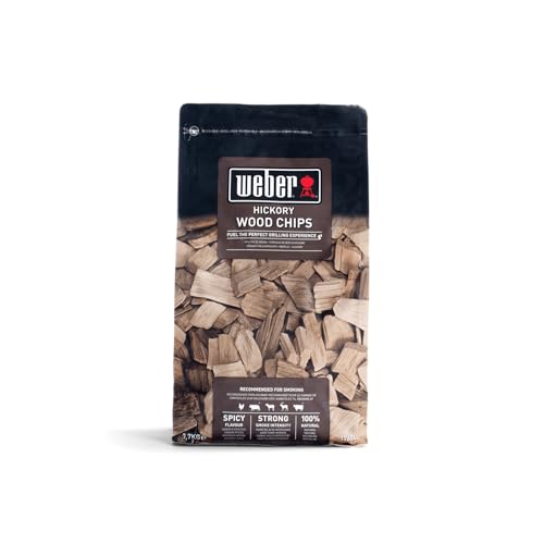 Weber Räucherchips (700g Packung) - Hickory Holz, für Rind-, Schweine-, Wild- & Geflügelfleisch, kräftiges/intensives, leicht süßes Aroma, aus 100% natürlichen Holz (17624)