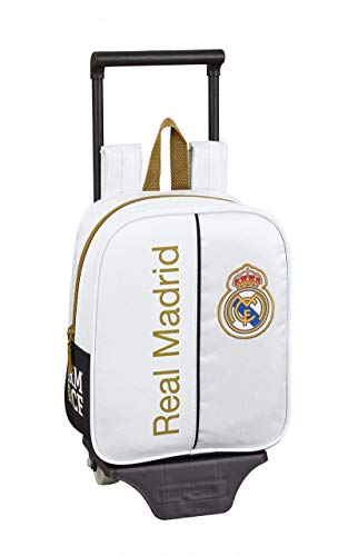 Real Madrid CF Mochila guardería Ruedas  Carro  Trolley  Blanco  22x28x10cm