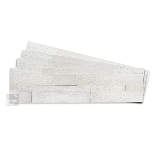Tic Tac Tiles Peel and Stick Self Adhesive Removable Stick On Kitchen Backsplash Bathroom 3D Stone Tiles (12-Sheet) (Natural White)