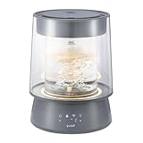 QUADS(クワッズ) ガラススチーム加湿器 蒸気式 17畳対応 上部給水 2.6L 最大加湿650ml/h インテリア LEDライト 簡単お手入れ GLASS グラス (グレー)