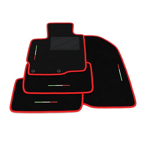 Kit de Alfombrillas compatibles con Mitsubishi Eclipse Cross 2018-2025 | Alfombrillas a Medida de moqueta, Bandera de Italia, Borde Rojo, Alfombra a Medida