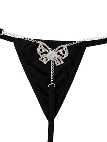 Image of RoseSeek Women's Sparkling Butterfly Chain Underwear Low Rise Cheeky G String Panty