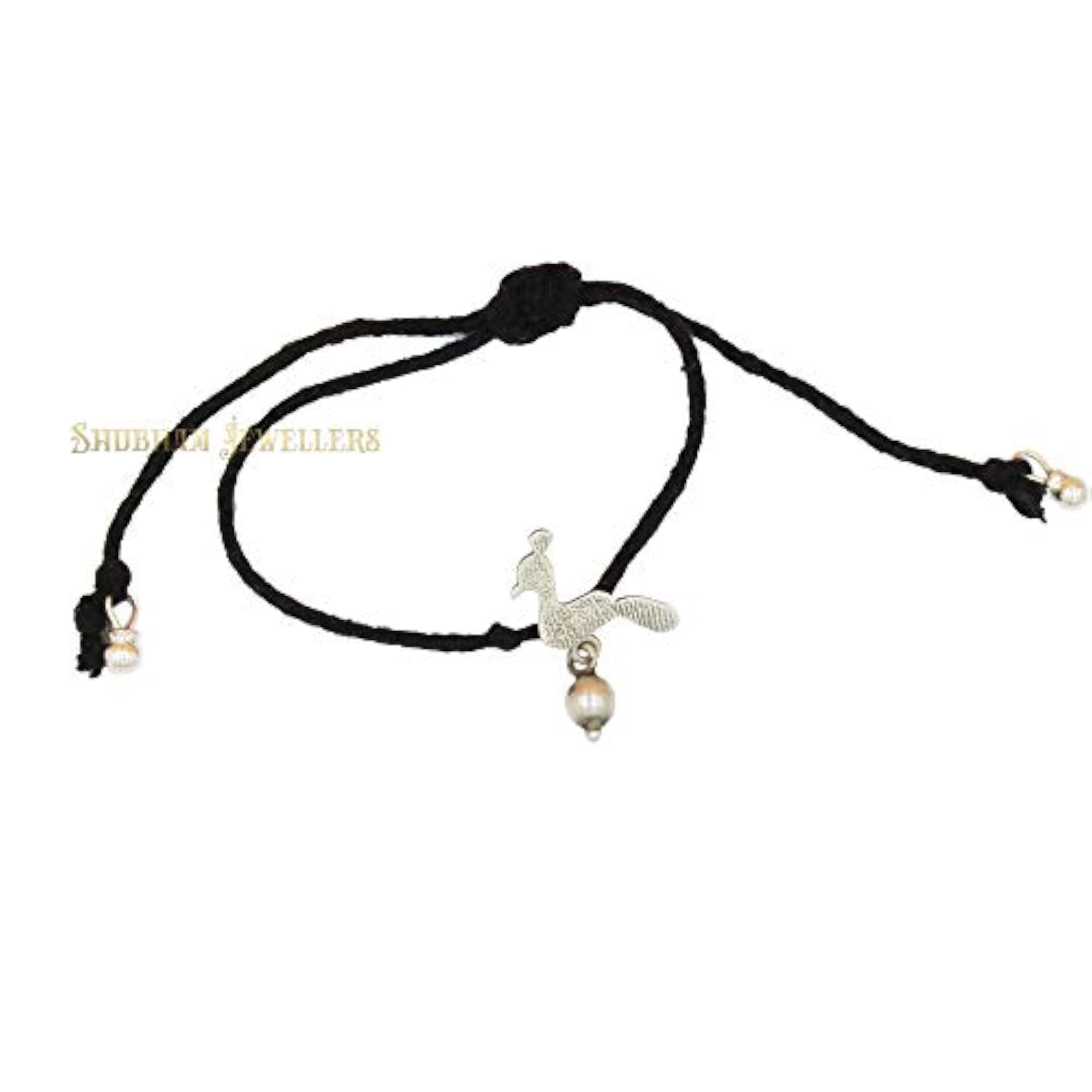 Women's 925 Oxidised Black Thread Peacock Nazarbattu Anklet