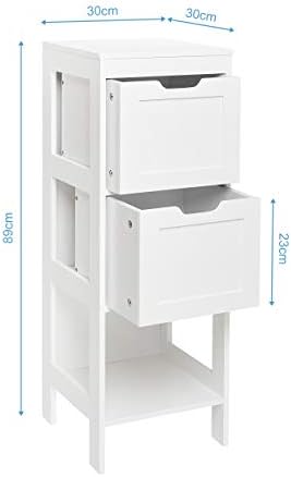 Meerveil Bathroom Cabinet with 2 Drawers Storage Unit Modern Wooden Floor Cabinet for Bathroom, 30 x 30 x 89 cm (L x W x H), White