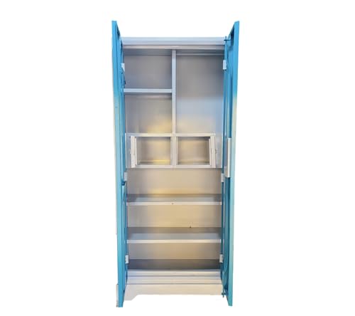 Image of Steel Wardrobe | 1 Year Warranty | Steel Almirah for Clothes | 2 Door with Mirror Cupboard berow, 1 Hanging Space (2 Lockers and doucument and Hanger, 2 Door)