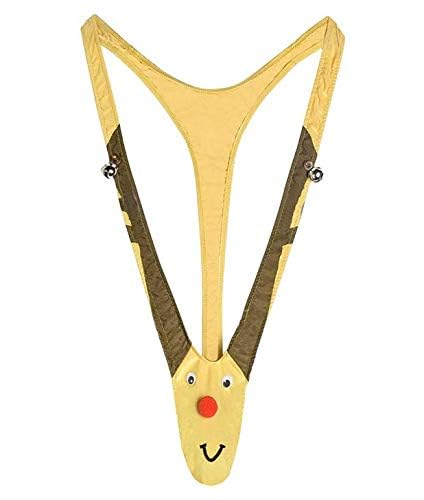 Christmas Gag Gifts for Men, Reindeer Mankini Men Funny Thongs Underwear with Bells Pranks for White Elephant Exchange Gifts, Valentine's Day, Xmas