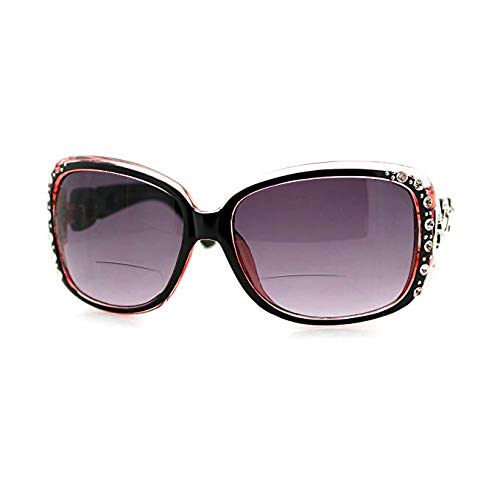 Womens Bifocal Lens Sunglasses Oversized Square Rhinestone Frame (Pink, 2.25)