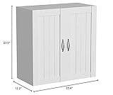 Topeakmart White Wooden Bathroom Wall Cabinet Toilet Medicine Storage Organizer with Adjustable Shelf Cupboard Unit
