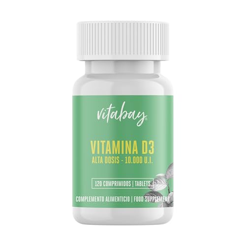 Vitabay Vitamina D Colecalciferol 120 Comprimidos Veganos de Vitamina D3 10000 UI - Vitamina D3 de Alta Dosificación a base de Lichens Probados - Tomar 1 Comprimido cada 5 Días