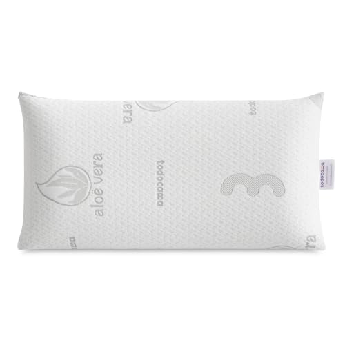 Todocama Almohada Viscoelástica Aloe Vera, Núcleo Compacto Viscoelástico para Cervicales y Cuello, Firmeza Media-Alta, Doble Funda con Cremallera (70 cm).