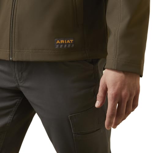 Image of ARIAT Men's Rebar Stretch Canvas Softshell Hooded Logo Jacket