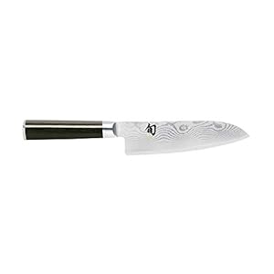 KAI Shun Classic pequeño Santoku 14 cm longitud de la hoja – First Touch – cuchillo de Damasco 32 capas núcleo VG MAX – 61 (±1) HRC – mango de madera Pakka – cuchillo de cocina japonés forjado