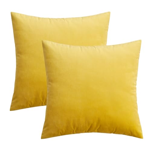 Image of MIULEE Pack of 2 Velvet Pillow Covers Decorative Square Pillowcase Soft Solid Lemon Yellow Cushion Case for Sofa Bedroom Car 22 x 22 Inch 55 x 55 cm
