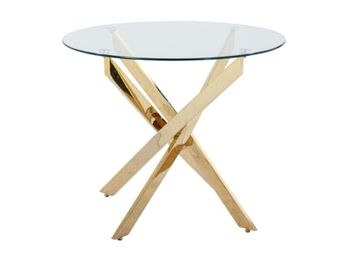 Vente-unique - Table à Manger Ronde 2 Personnes en Verre trempé et métal doré - Transparent - Cosima