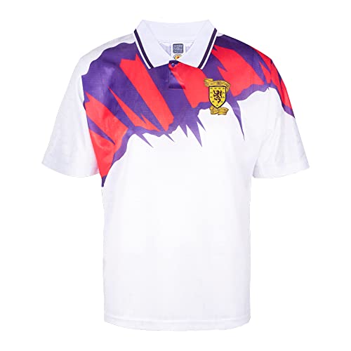 Score Draw Scotland 1992 Away Retro Football Shirt White/Red/Purple Large Polyester