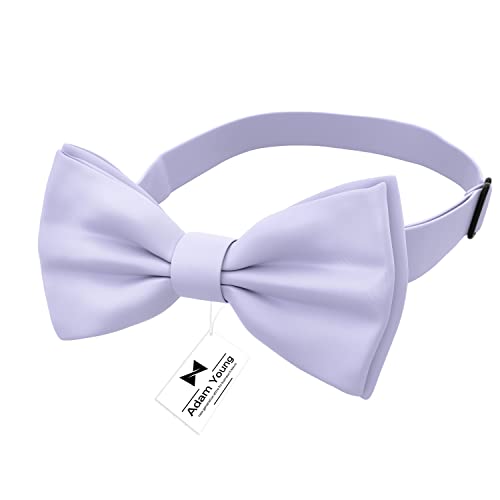Image of Adam Young Men's Bow Ties with Handkerchief & Cufflinks Pre-Tied Style Formal Satin Classic Bowtie for Tuxedo Faux Silk