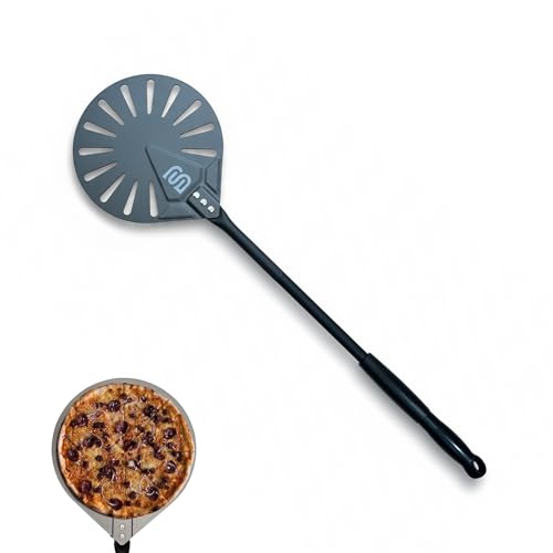 Image of HS 9-inch Perforated Aluminium Pizza Turning Peel - Pizza Turner with 31-inch Adjustable Medium Handle, Lightweight Oven Accessory for Outdoor Pizza Ovens