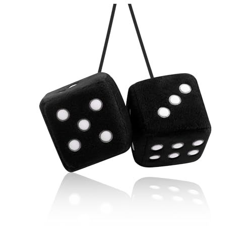 Stylish Fuzzy Dice for Car Hanging Ornament Funny Plush Dice Rear View Mirror Accessories Car Accessories Interior Cute Mirror Hanging Accessories (Black)