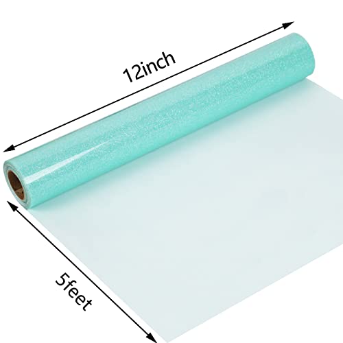 Image of guangyintong Heat Transfer Vinyl Glow Glitter HTV Rolls, Cyan 12 inch x 5ft