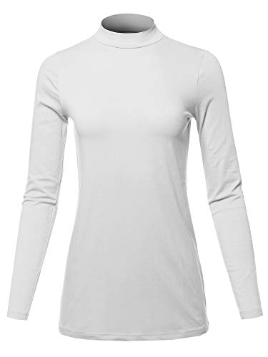 Basic Solid Soft Cotton Long Sleeve Mock Neck Top Shirts White Size XL