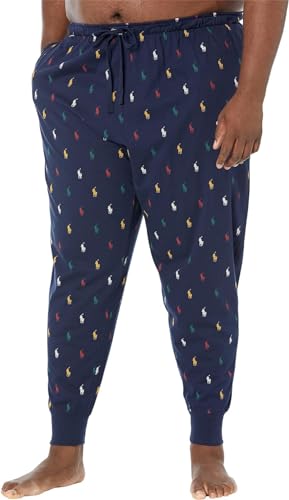 POLO RALPH LAUREN Men's Big & Tall All Over Pony Player Knit Cotton Sleepwear Joggers (Navy Multi Color Pony, 1X-Large Tall)
