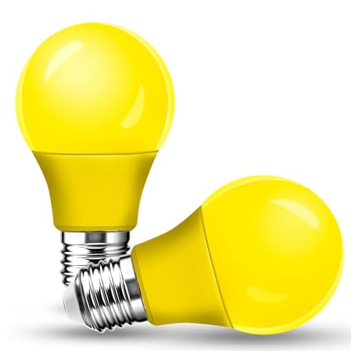 2 Pack A15 LED Yellow Bug Light Bulbs for Outdoor, 40Watt Equivalent E26 Base, 5W Amber Yellow Lighting for Indoor&Outdoor, Party&Holiday Decoration, Christmas, Bedroom, Nightlight, Non-Dimmable
