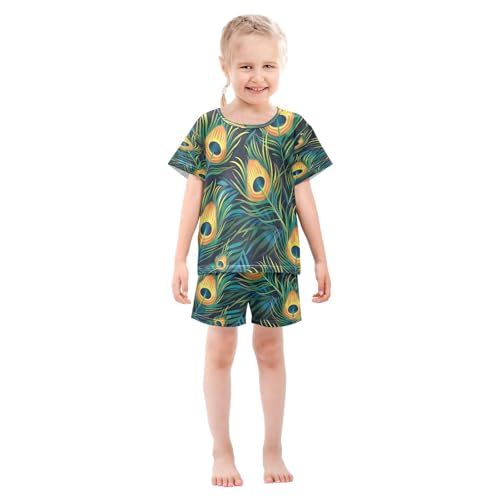 senya Short Sleeve Pajamas Sets Summer Cotton Sleepwear Peacock Feathers3