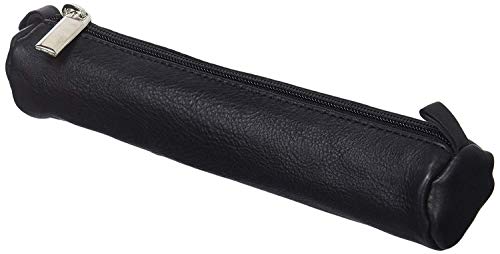 ALASSIO 43041 - Trousse à crayons en cuir nappa fine noire - 19 x 3,5 cm - Trousse ronde pour stylos et stylos - Avec fermeture éclair Cover