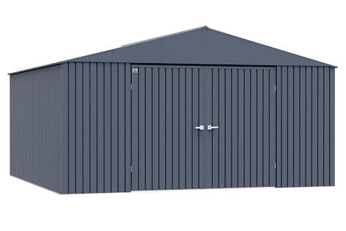 Image of Arrow Shed Elite 14' x 14' Tall Outdoor Steel Storage Shed with High Gable and Lockable Doors Storage Building, Anthracite