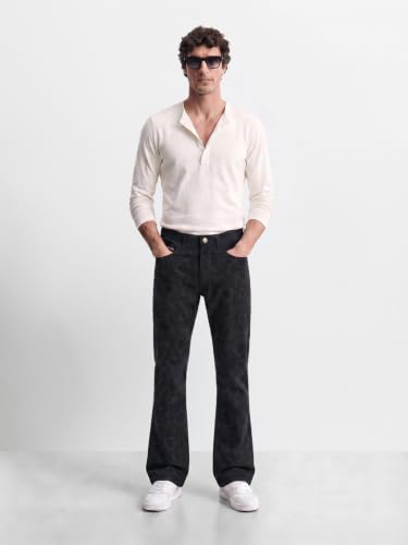 Image of The Indian Garage Co Men Mid Rise Bootcut Laser Placement Print Mid-Rise Stretchable Jeans