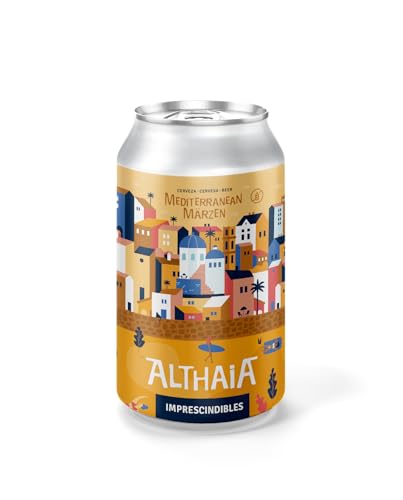 Althaia Mediterranean Märzen Sin Gluten – Cerveza Artesana Estilo Märzen – Lata 33cl – 4,8% Vol – Tostada, Suave y Sin Gluten (Pack 6 Latas, 6, unidad)