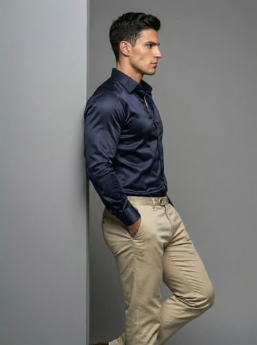 Image of Diverse Men's Satin Casual Shirt | Premium Solid Poly Satin | Wrinkle-Free, Full Sleeve Regular Fit Office, Business Wear