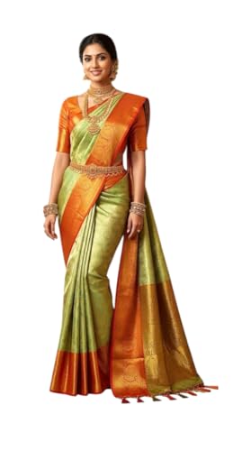 Image of VFCollections Women's Kanchipuram Silk Pure Pattu Sarees With Blouse