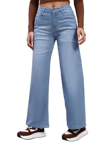 Image of Amazon Brand - INKAST Women High Rise Wide Leg Full Length Cotton Poly Lycra Jeans | Casual Denim Wear