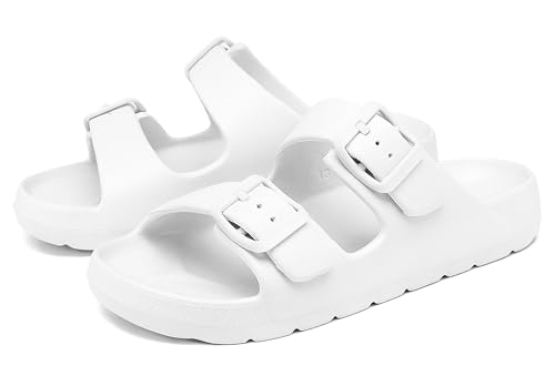 Image of INMINPIN Boys Girls Double Buckle Slide Sandals Comfort Beach Pool Shower Slippers Adjustable Indoor Outdoor Little Kid /Big Kid