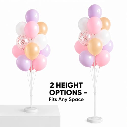 Image of Balloon Column Kit Set of 2,Anti-Tip Sand-Fill Base Balloon Tower Stand with 10 inch 26pc pink purple Confetti Balloons,Height Adjustable for Easter Birthday Wedding Bridal Party Decorations