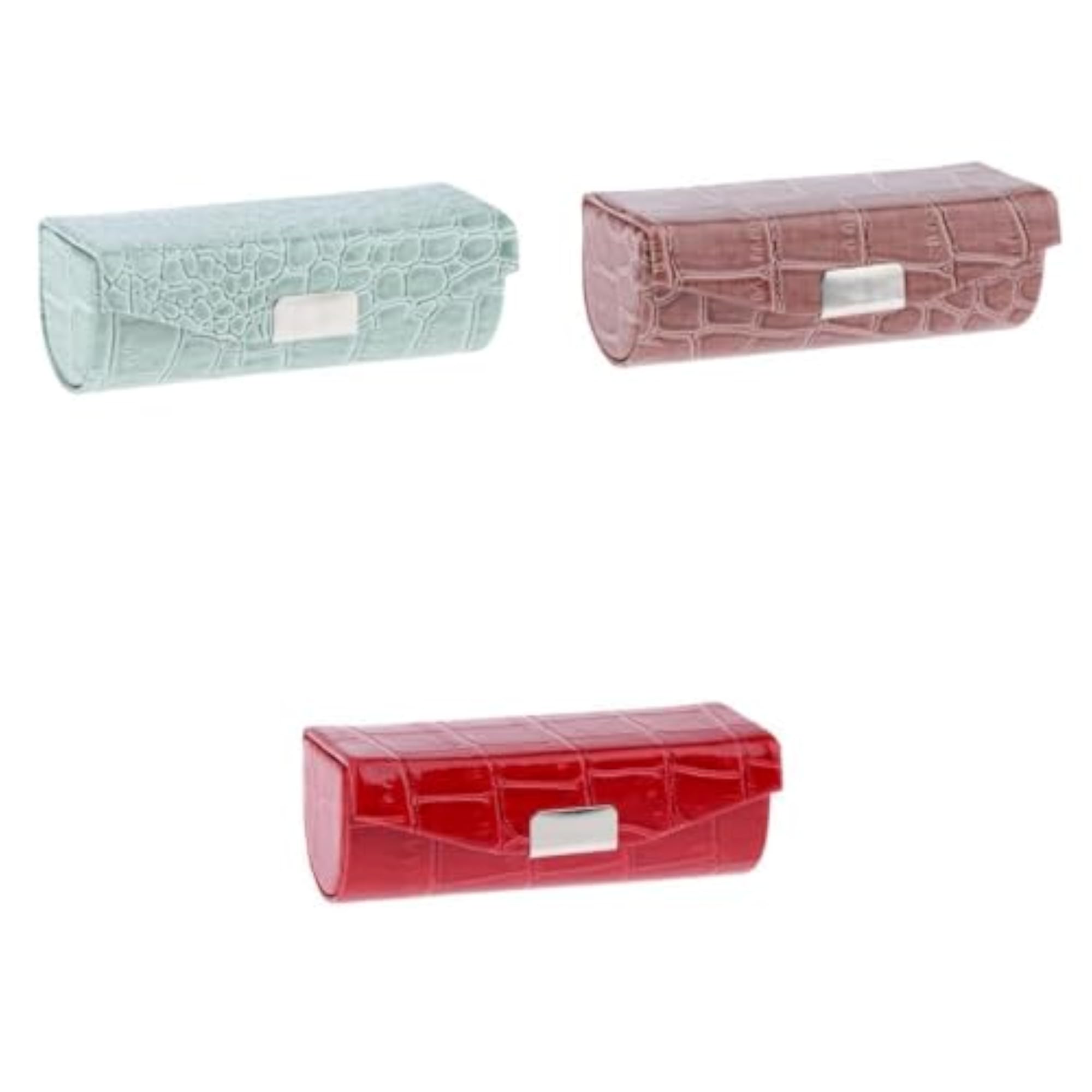 3 Lipstick Case in Greyish Green, Brown, and Red