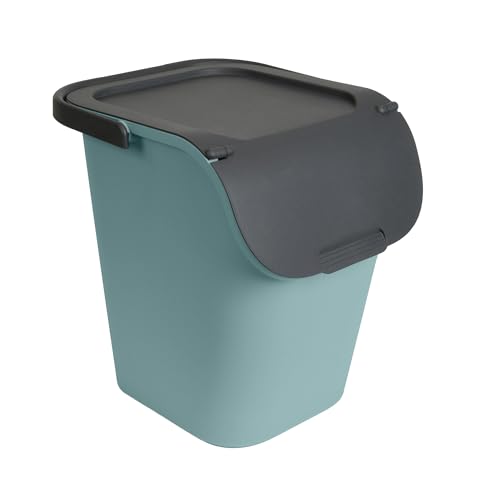 EDA - Poubelle de tri 40 L - Poubelle de tri sélectif avec couvercle - Large ouverture - Superposable et Emboitable - Vert Eucalyptus