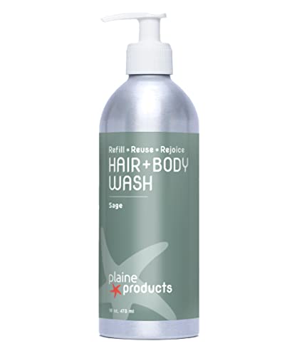 Plaine Products Eco Friendly Shampoo + Body Wash 2 in 1 Combo, 16oz, Sage (Original (with pump))