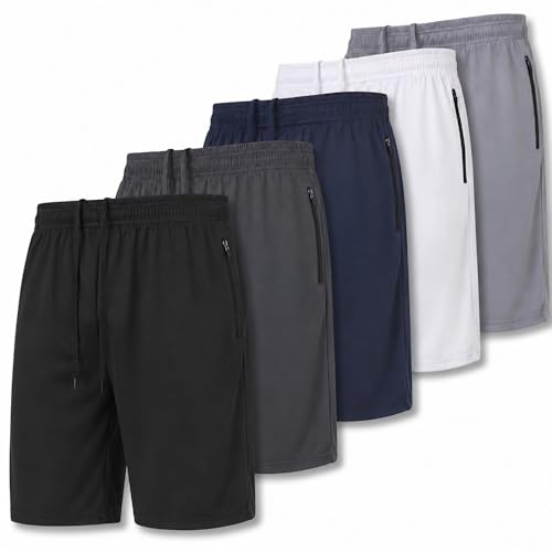 Ultra Performance Mens 5 Pack Athletic Running Shorts, Loose fit Basketball Gym Workout Shorts for Men with Zippered Pockets