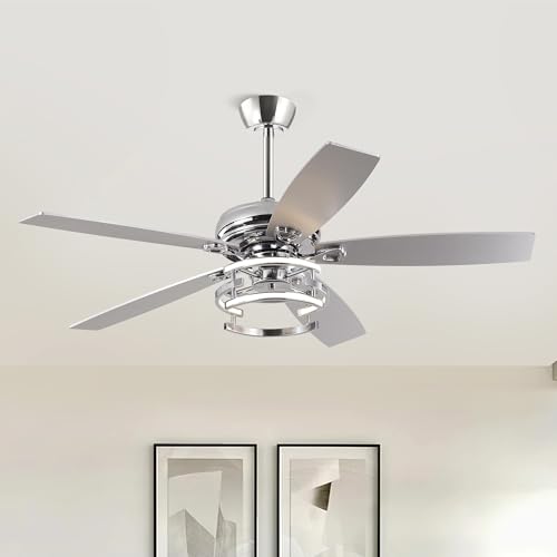 Image of Ceiling Fans with Lights and Remote - Modern Silver Ceiling Fan with 3CCT, 6 Speeds, Quiet, Dual-Sided Reversible Blades Indoor Outdoor Chandelier Fan for Bedroom Living Room