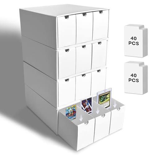 Fageverld Trading Card Storage Box Top Loaders Storage Box with 80 Dividers Cardboard Toploader Card Boxes for Sports Card Baseball MTG TCG Playing Cards 12 Drawer